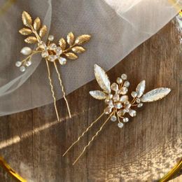 Hair Clips Pearl Crystal Bridal Pin White Enamel Leaf Accesories