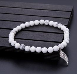Charm Bracelets Minimalist 8mm Natural White Turquoise Bracelet Stone Angel Wing Pendant Beads Braclet Men Women Jewellery Pulseras 2903122