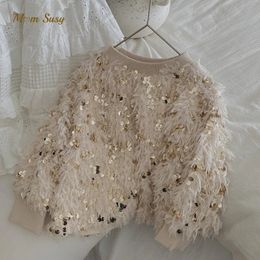 Pullover Fashion Baby Girl Princess Sequins Hoodie Infant Toddler Child Fluffy Feather Sweatshirt Spring Autumn Clothes 1 10Y 231214