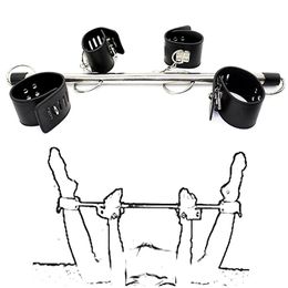 Adult Toys BDSM Bondage Adjustable Handcuffs Ankle Cuffs with Stainless Steel Spreader Open Legs Pu Leather Set for Couple Sex Games 231214