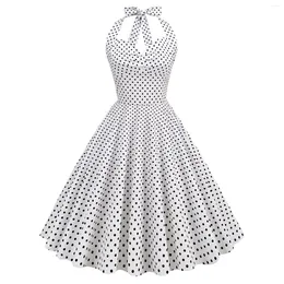 Casual Dresses Women Summer Polka Dot Vintage Dress Fashion Party Office Lady 50s 60s Rockabilly Big Swing Halter Tunic Clothes Vestidos