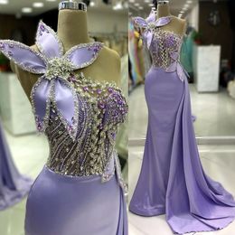 2024 Aso Ebi Lilac Mermaid Prom Dress Crystals Beaded Evening Formal Party Second Reception Birthday Engagement Gowns Dresses Robe De Soiree ZJ06