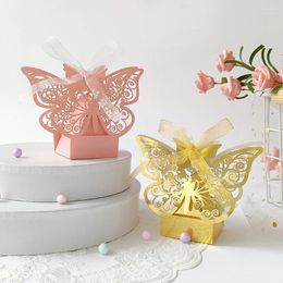 Gift Wrap 10pcs/Set Butterfly Laser Cut Hollow Candy Box Chocolate Packaging Boxes With Ribbon Wedding Party Favors Wrapping Decoration