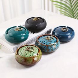 1pc Ceramic Windproof Ashtrays With Lid For Cigarettes,Cigarette Ashtray For Indoor Or Outdoor Use,Ash Holder For Smokers,Desktop Smoking Ash Tray