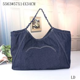 Borsa a tracolla in denim di seconda mano, borsetta, borsa della spesa, borsa per la mamma, borsa da donna di fascia alta, stile versatile, borsa di grande capacità di marca di lusso, borsa da viaggio firmata 57CM denim