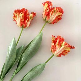 Decorative Flowers 1pcs Silk 3D Parrot Tulip 68cm Artificial Flower Real Touch Fake Bouquet For Wedding Decoration Home Garen Decor