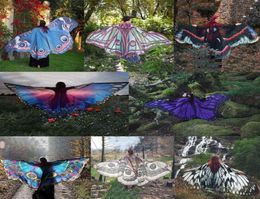 2018 Women Butterfly Wing Large Fairy Cape Scarf Bikini Cover Up Chiffon Gradient Beach Cover Up Shawl Wrap Peacock Cosplay Y181028245576