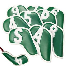 Club Heads 9pcs Golf Iron Head Covers Green PU Leather Golf Club Cover 4 5 6 7 8 9 P A S X Protector Waterproof Headcovers Golf Supplies 231213