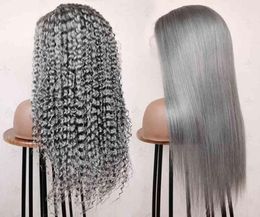 Virgin brazilian colored wigs transparent hd lace front grey wigs deep wave gray human hair frontal lace wigs for black women204702724909