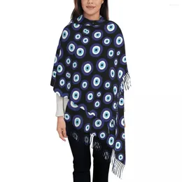 Berets Luxury Greek Amulet Evil Eye Pattern Tassel Scarf Women Winter Fall Warm Shawl Wrap Ladies Nazar Lucky Charm Scarves