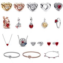 with box designer Charm necklace earring Bracelets ring for women DIY fit Pandoras sterling silver Rose gold Rabbit Lucky Talisman Series christmas gift Jewellery Set