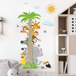 Cartoon Animals Coconut Tree Wall Stickers Green Leaves Africa Elephant Giraffe Wall Decals for Kids Room Baby Bedroom Decor PVC