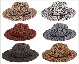 NEW Leopard print Jazz hat Fashion felt top hat men women flat brim wide brim hat couple hats Panama Caps 6 colors8222588