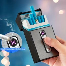 Waterproof Metal Cigarette Case with Double Arc Electronic Lighter and USB Charging