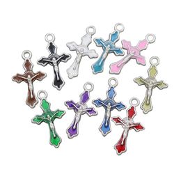 Enamel Crucifix Cross Jesus Charms Pendants 200pcs lot 10Colors 14x22 5mm Fashion Jewellery DIY Fit Bracelets Necklace Earrings L499317w