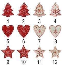 Christmas Wooden Pendant 10pcslot White Red Wooden Christmas Tree Ornament Angel Snow Bell Elk Star Christmas Decorations for Hom1595627