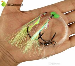 10pcs Fish Skin Bait Sabiki Rigs 2 Arm Big Sport Circle Hook Sea Fishing Light Yellow Flasher Bait Fishing Rigs For Herring3877792