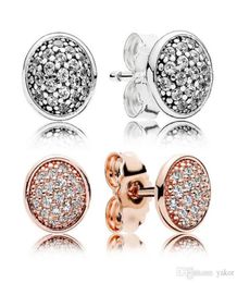 18K Rose Gold Round Disc Stud EARRING for 925 Silver CZ Diamond Earrings with Original box set Women Wedding Gift Jewelry2168610