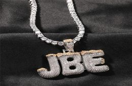 Men Women Gold Plated Bling CZ Diamond DIY Custom Name Letter Name Pendant Necklace With 24inch Rope Chain9879399