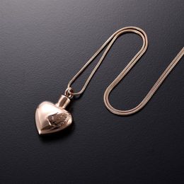 ijd9896 Feather Heart Cremation Urn Pendant Necklace Pet Human Urn Memorial Jewelry Funeral Urn Casket Gold Rose gold Color Jewelr250j