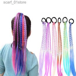 Headwear Hair Accessories New Girls Colourful Wigs Ponytail Headbands Rubber Bands Coloured Rope Hair Bands Headwear Kids Hair AccessoriesL231214