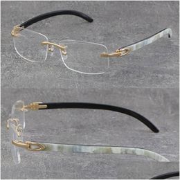Sunglasses Frames Quality White Inside Black Buffalo Horn Frame Man Woman Optical Original Wood Eyeglasses 18K Gold Glasses Rimless 82 Dhnja