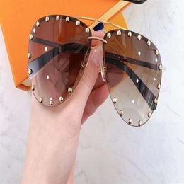 The Party Pilot Sunglasses Studes Gold Brown Shaded Sun Glasses Women Fashion Rimless Sunglasses Eye Wear With Box249W