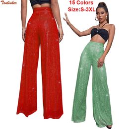 Women's Pants Capris 15 Colours Fashion Sequin Wide Leg Pants Black Red Blue Korean Style Women Trousers High Waist Loose Mopping Long Pants S-3XL 231213