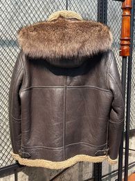 Men's Leather Faux Leather s Winter for Nature Real Sheepskin Fur Coats Warm Hooded Motorcycle Genuine Leather Jacket Men Jaqueta F 231213