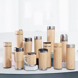 Bamboo insulated cups Stainless Steel Travel Mug With Leak-Proof Cover Insulated Accompanying Cups Reusable Wooden CCJ2093