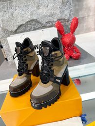 2023 Star Trail Ankle Boot Luxus-Damen-Designer-Knöchelstiefel mit klobigem Absatz, Luxus-Designer-Schnürstiefel, Martin-Stiefel, modische Winterstiefeletten für Damen, 9 cm