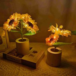 Night Lights Rechargeable Sunflower Bedside Lamp Night Light Led Lights Pot Type Usb Port Design Night Light Gift For Mom Sister Girlfriend YQ231214