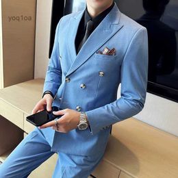 Erkek Suit Blazers (Ceketler+Yelek+Pantolon) Erkekler Çift Kırık Takımlar/Kore tarzı Damatın Gelinlik 3 Parçalı Set/Man Lüks Blazers Pantolonlar 4xl