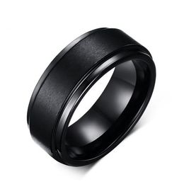 8mm Tungsten Steel Men's Black Rings Simple Engagement Ring Tungsten Carbide Wedding Band279z