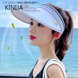 Visors Summer UV Protection Visor women Beach Hat 3-speed Regulation Electric Fan Empty Top Hat Holiday Sunshade Bicycle Sun HatL231214