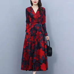 Casual Dresses Autumn Winter Long Sleeve Dress Women's 2024 Spring Slim Temperament Middle-Aged Lady Stylish Printed For Office Z4188