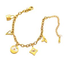 Classic Bracelets Bangle 18K Gold Plated Stainless steel Flower Pendants Men Women Lovers Gift Wristband Cuff Chain Wedding Jewelr7228470