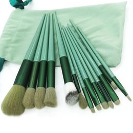 Makeup Brushes 13pcs Green Skin Friendly Bristles Washable Reusable Portable Storage Bag Professional Cosmetic