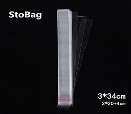 StoBag 1000pcs 334cm Clear Cellophane Cello Bags Plastic Long OPP Card Display Self Adhesive Peel Seal Slender Bag Gift Jewelry2096944