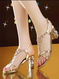 Golden kitten heel Wedding Shoes open toe chunky heels sandal Korean style rhinestone allmatch Fashion Bridal Shoes9246518