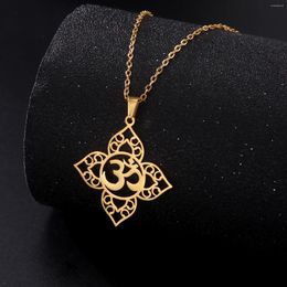 Chains LIKGREAT OM Symbol Buddhism Lotus Flower Necklace Stainless Steel Women Mala Yoga Chakra Pendant Buddhist Jewellery Gift