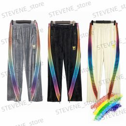 Men's Pants Velvet AWGE Needles Sweatpants Men Women Butterfly Embroidered Needles Drawstring Track Pants Striped Webbing Trousers T231214