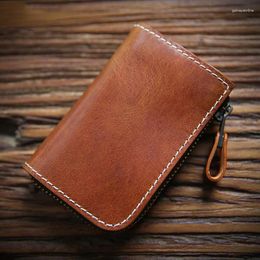Wallets Genuine Leather Wallet For Men Male Vintage Cowhide Short Small Zipper Purse Money Bag With Card Holder Coin Pocket