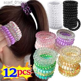 Headwear Hair Accessories 12pcs Colours Telephone Wire Elastic Hair Rope Spiral Cord Hair Ring Head Bands Rubber Band Scrunchies Headwear Hair AccessoriesL231214