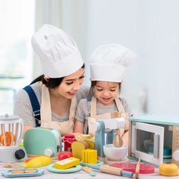 Kitchens Play Food Wooden Kitchen Toy Simulation Toaster Coffee Machine Stirrer Children House Early Education Pretend Girl Toys 231213