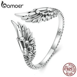 Wedding Rings 925 Sterling Silver Vintage Wing Opening Rings Hip Hop Couples Creative Punk Finger Ring for Women Unique Fine Jewellery 231214