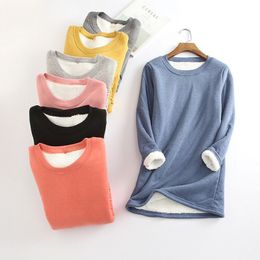 Outono inverno de malha hoodies camisola feminina pulôver o pescoço manga longa femmle solto plus size blusas quentes feminino adicionar topos de pelúcia