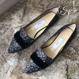 Chooo Shoes Gala Mules Luxury Loafers Bow Ballet Slides Shiny Rhinestone Embroidered Casual Slippers Muller Shiny Black Leather Italy Womens Sandals Flat