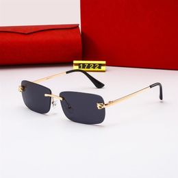 Metal Popular Style Rimless Sunglasses Men Women with C Decoration Wire Frame Unisex Eyewear for Summer Outdoor Traveling190p