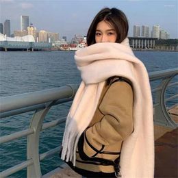 Scarves Winter Solid Colour Scarf Long Mohair Tasselled Shawl Women's Cashmere Thickened Foulard Blanket Luxury Fashion Warm Soft Poncho